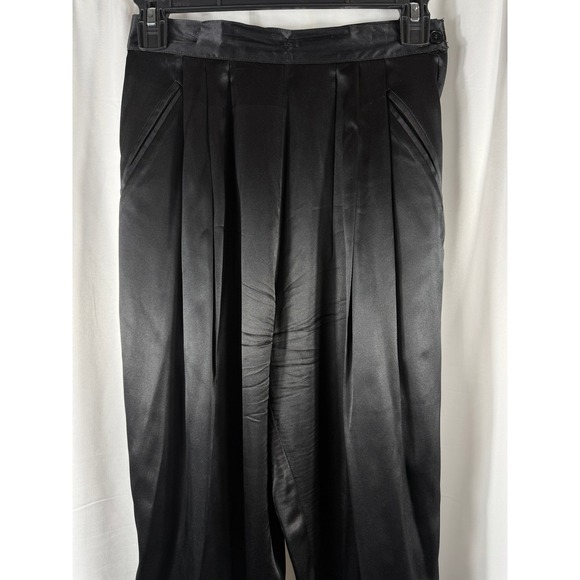 Pappagallo Vintage Black 100% Silk Pleated Dress Pants High Waist Size 4 - Picture 2 of 7